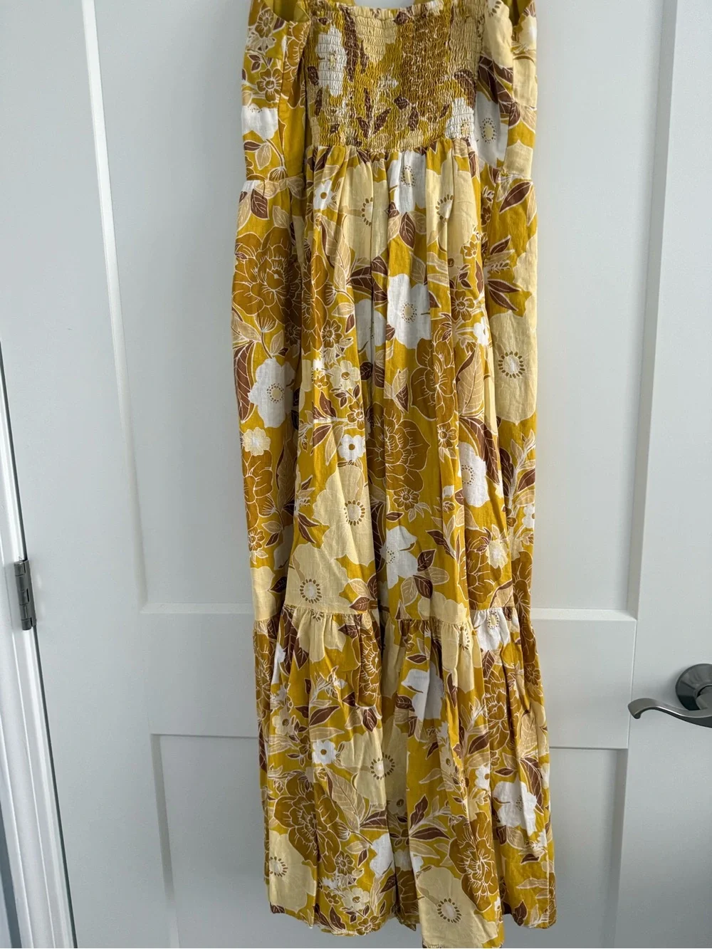 Abercrombie & Fitch yellow floral linen blend button through/front maxi dress MP